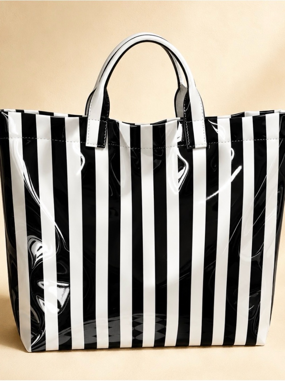 Black & White Stripe Tote Bag - Classic Vertical Stripe Handbag